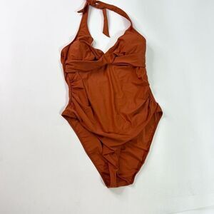 Cupshe One-Piece Swimsuit Womens XL Burnt Orange Halter Ruched Twist Front